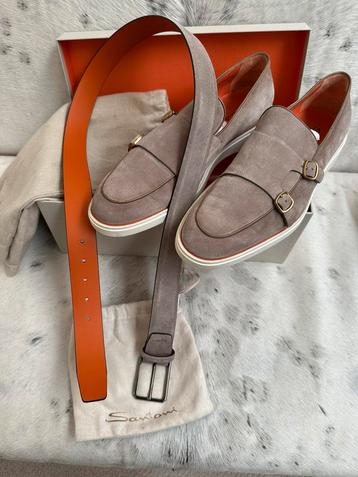 Santoni gesp loafers beige maat 44 met bijbehorende riem beschikbaar voor biedingen
