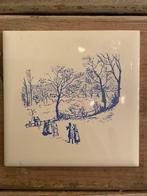 Romantisch blauw tegeltje. Frankrijk. Wandelen in het park, Ophalen