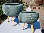 Set van 2 bloembakken polystone
 💥💥  Voor buiten gebruik, Steen, Tuin, Rond, Zo goed als nieuw