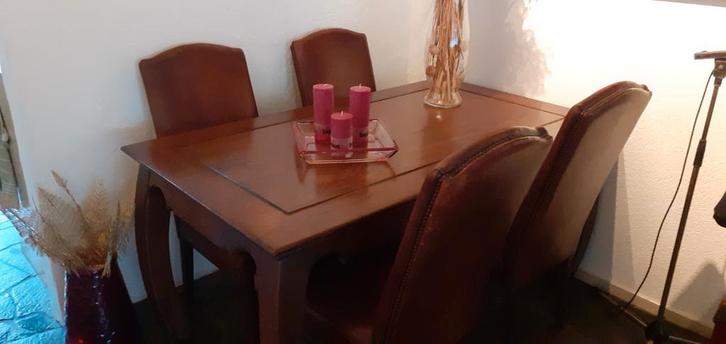 Mooie eiken eethoek met 4 leren stoelen, Huis en Inrichting, Complete eetkamers, Gebruikt, 4 tot 6 stoelen, Ophalen of Verzenden