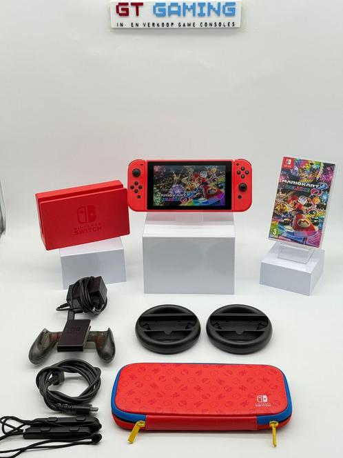 NINTENDO SWITCH NIEUW MODEL 2022 V2 MARIO KART+STUURTJES, Spelcomputers en Games, Spelcomputers | Nintendo Switch, Zo goed als nieuw