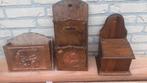Brocante houten postbakjes met koperbeslag en voorraadbakje, Antiek en Kunst, Ophalen of Verzenden