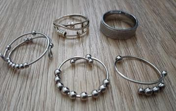 5 friemelringen, ADHD-ringen, zilverkleurig, netjes, 5=€5,- beschikbaar voor biedingen