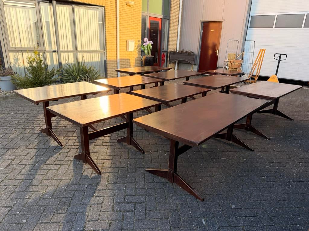 Vintage massief eikenhouten eettafels 80/120/160/200 x 80 cm, Ophalen of Verzenden