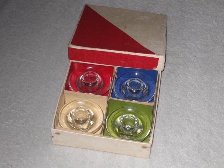Kristalunie Maastricht 4 Mini Kandelaars / Box, Antiek en Kunst, Antiek | Glas en Kristal, Ophalen