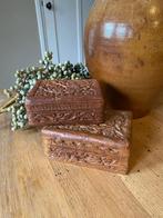 Vintage set van 2 houten kistjes/doosjes, houtsnijwerk, Ophalen of Verzenden