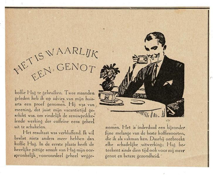 Het is waarlijk een genot koffie HAG te gebruiken 1929, Verzamelen, Merken en Reclamevoorwerpen, Zo goed als nieuw, Overige typen