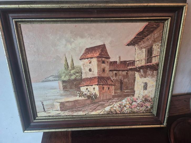 Olieverfschilderij Morlizay  Mediterraan kustdorp  vintage, Antiek en Kunst, Kunst | Schilderijen | Klassiek, Ophalen of Verzenden
