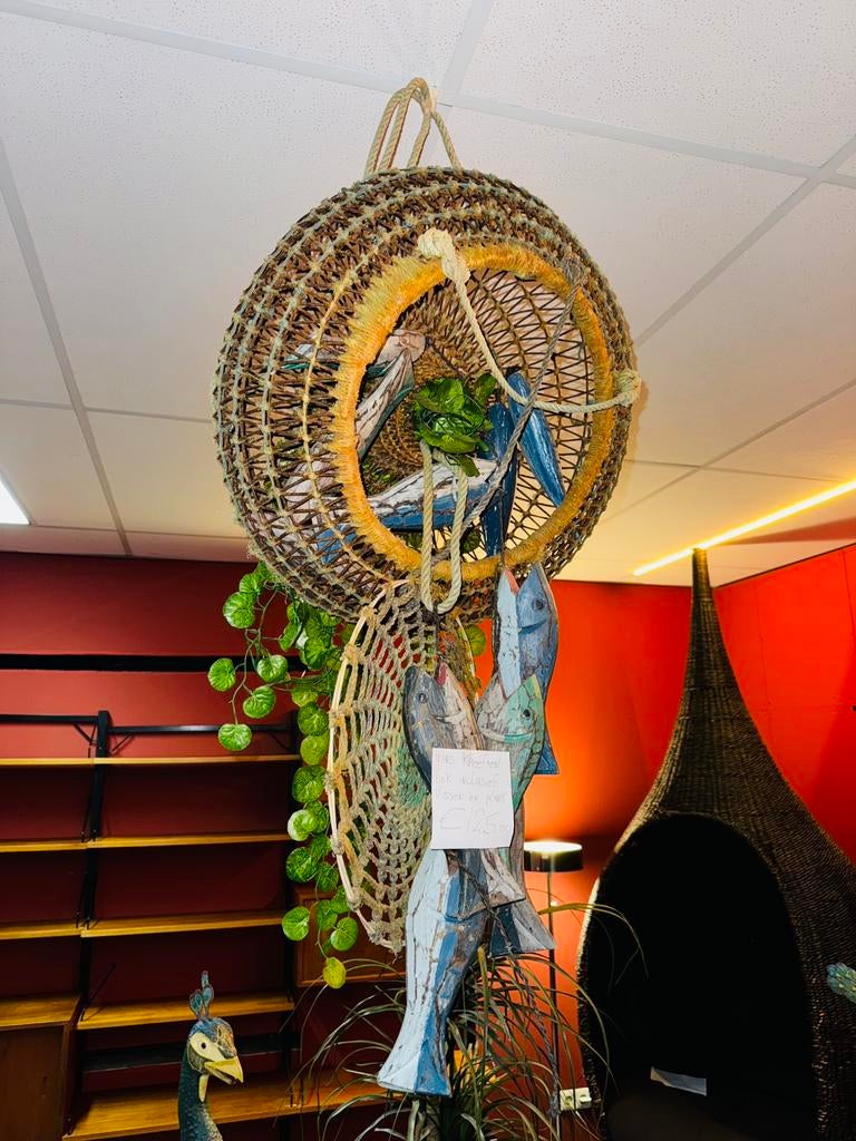 Frans kreeften fuik inclusief houten vissen en nepplant, Ophalen