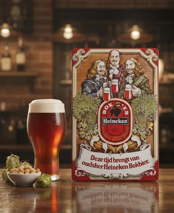 Mooi HEINEKEN BOKBIER Metalen Reclamebord bier plaat, Verzamelen, Biermerken, Nieuw, Reclamebord, Plaat of Schild, Heineken, Verzenden