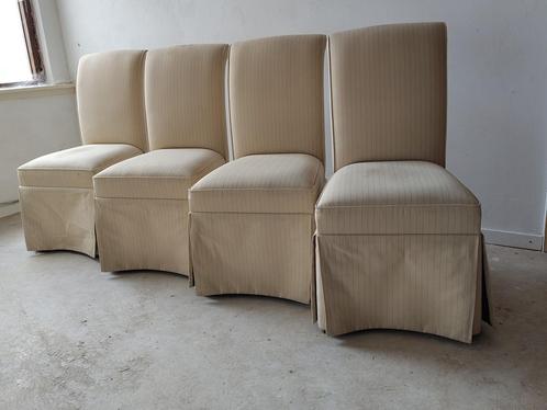 Eetkamer stoelen, Huis en Inrichting, Stoelen, Gebruikt, Vier, Hout, Stof, Wit, Ophalen