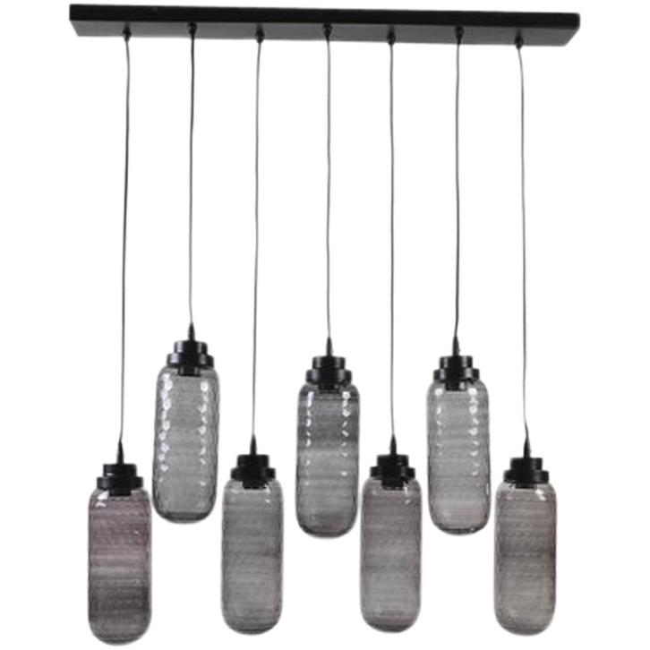 NIEUWE! hanglamp 7-lichts ZAINA zwart+smoke, slechts €100,00, Huis en Inrichting, Lampen | Hanglampen, Nieuw, 75 cm of meer, Glas