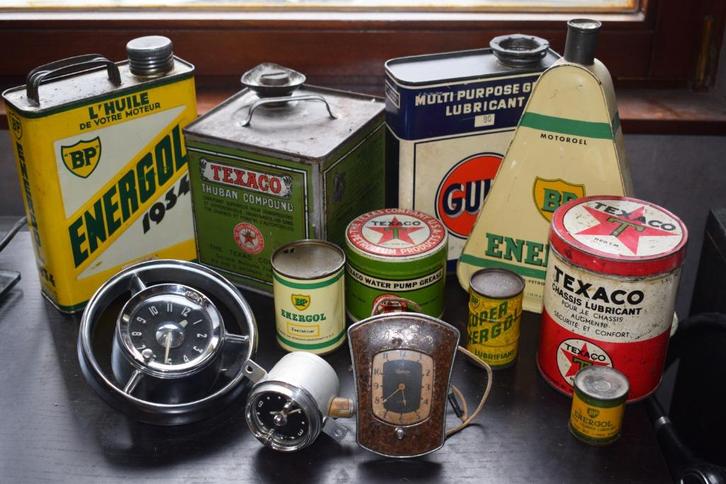 ruilen oldtimer klok olie blik emaillebord, Verzamelen, Merken en Reclamevoorwerpen, Gebruikt, Reclamebord, Ophalen of Verzenden