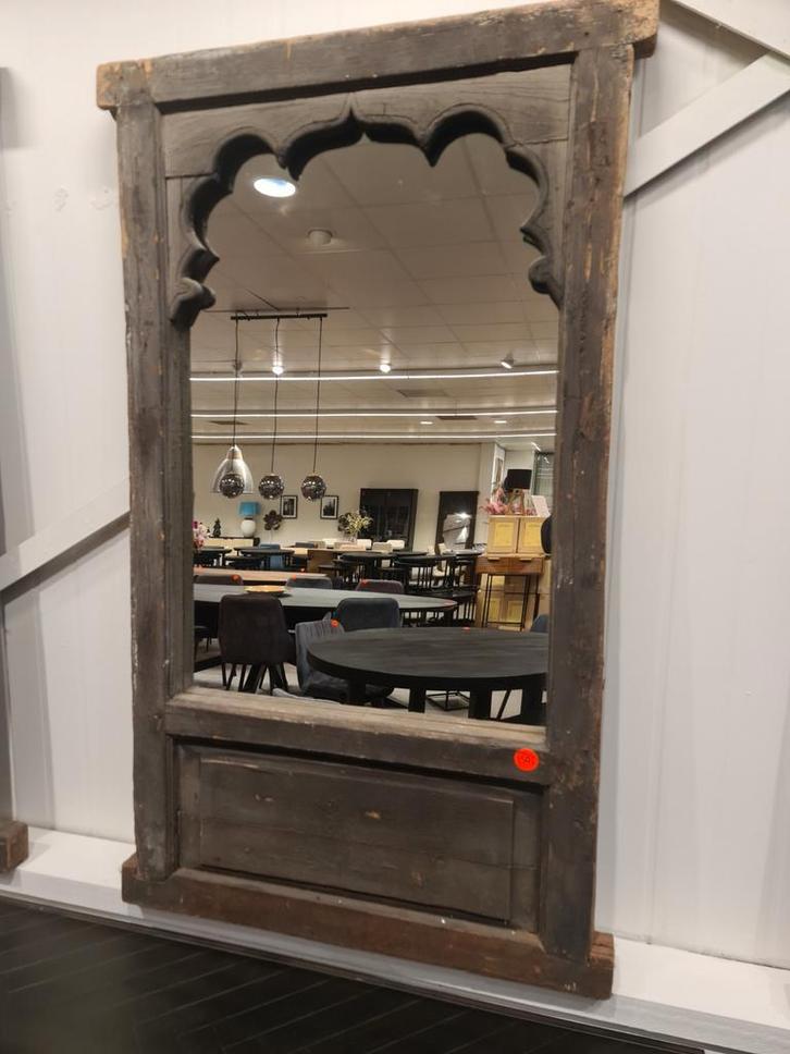 Landelijke teakhouten spiegel 154x92cm €150, Huis en Inrichting, Woonaccessoires | Spiegels, Nieuw, 75 tot 100 cm, 150 tot 200 cm