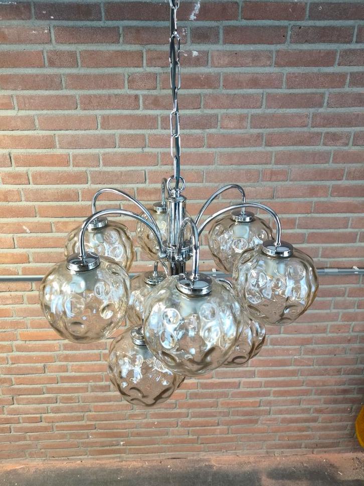 Quelle WMZ kroonluchter – 9-lichts Space Age design, Huis en Inrichting, Lampen | Kroonluchters, Zo goed als nieuw, Glas, Metaal