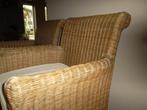 2 rieten stoelen / fauteuils incl. kussens (nr.35), Huis en Inrichting, Stoelen, Ophalen, Bruin, Riet of Rotan, Zo goed als nieuw