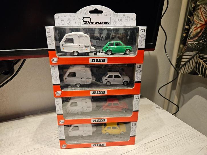 Daffi Polski Fiat 126P + Predom N126 Niewiadow Caravan 1:43, Hobby en Vrije tijd, Modelauto's | 1:43, Nieuw, Auto, Overige merken