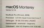 MacBook Pro 15" 2016 - 16GB RAM, 512GB SSD, MacBook Pro, Gebruikt, 2 tot 3 Ghz, 512 GB