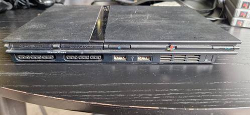 Sony PlayStation 2 Slim + Spellen, Spelcomputers en Games, Spelcomputers | Sony PlayStation 2, Gebruikt, Zwart, Met 2 controllers