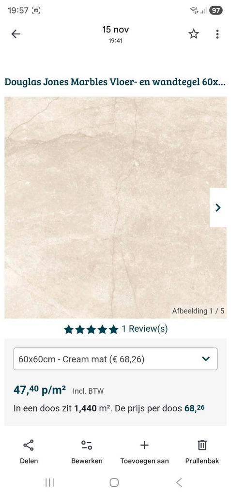 Nieuwe Douglas Jones Marbles vloer- en wandtegel 60x60 cm, Doe-het-zelf en Verbouw, Tegels, Nieuw, Vloertegels, Keramiek, 60 cm of meer