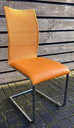 2 RETRO VINTAGE DESIGN STOELEN CHROME FRAME SWINGERS ORANJE, Twee, Overige kleuren, Nieuw, Leer