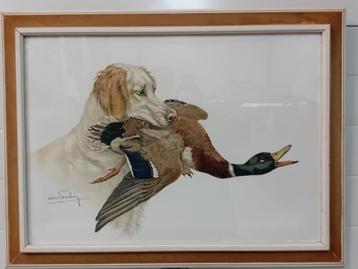 Leon Danchin Litho - Jachttafereel Bretagne Spaniel beschikbaar voor biedingen