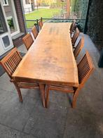 Tuintafel boomtafel 8 houten stoelen incl kussen all weather, Tuin en Terras, Ophalen, Gebruikt