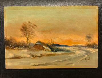 Oud paneeltje olieverf gesigneerd beschikbaar voor biedingen