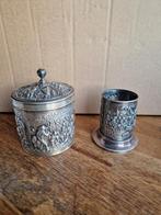 Antieke Zilveren Pot en Beker met Reliëf, Antiek en Kunst, Ophalen of Verzenden, Zilver