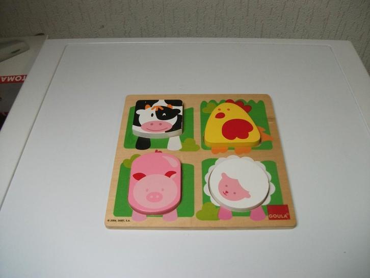 Puzzel Goula diertjes 4 delig, Kinderen en Baby's, Speelgoed | Houten speelgoed, Gebruikt, Ophalen of Verzenden