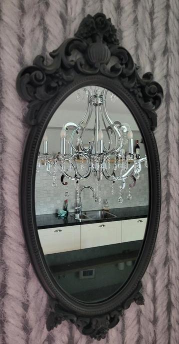 Ovale antieke kuifspiegel 70x35 cm antraciet beschikbaar voor biedingen