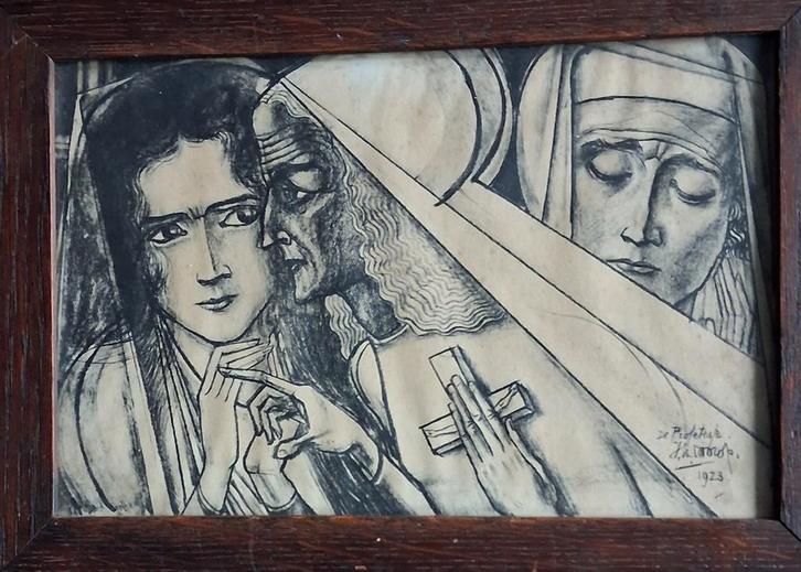 Jan Toorop, De Profetesse . Sign. 1923. Originele tekening., Antiek en Kunst, Kunst | Schilderijen | Klassiek, Ophalen