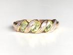 Gouden vintage ring peridot diamant maat 18 1/4, Groen, Met edelsteen, Gebruikt, Ophalen of Verzenden