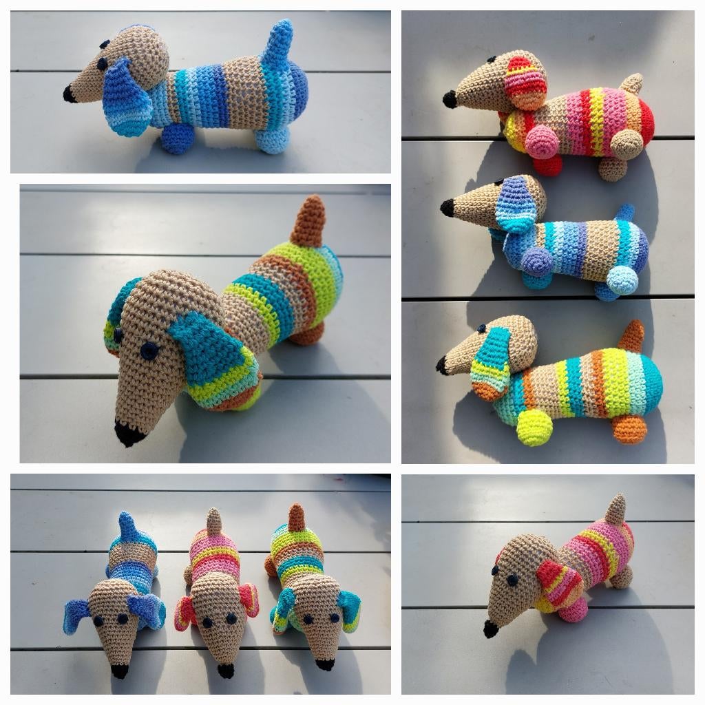 Knuffel, hond, blauwtinten, 22 cm, handmade, Ophalen, Nieuw, Hond