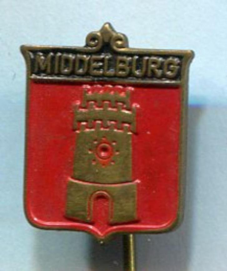 Middelburg stadswapen rood op koper speldje ( U_097 ), Verzamelen, Speldjes, Pins en Buttons, Nieuw, Speldje of Pin, Stad of Land