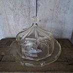 Brocante oude glazen stolp met onderbord dik glas *Etage3*, Ophalen of Verzenden, Zo goed als nieuw