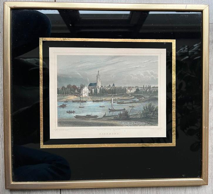 Antieke prent van Roermond, incl. lijst 32x29 cm, Antiek en Kunst, Kunst | Schilderijen | Klassiek, Ophalen of Verzenden
