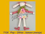 T128 Pop - Difrax : katoenen pop / meisje ( 44cm ), Ophalen, Zo goed als nieuw, Overige typen