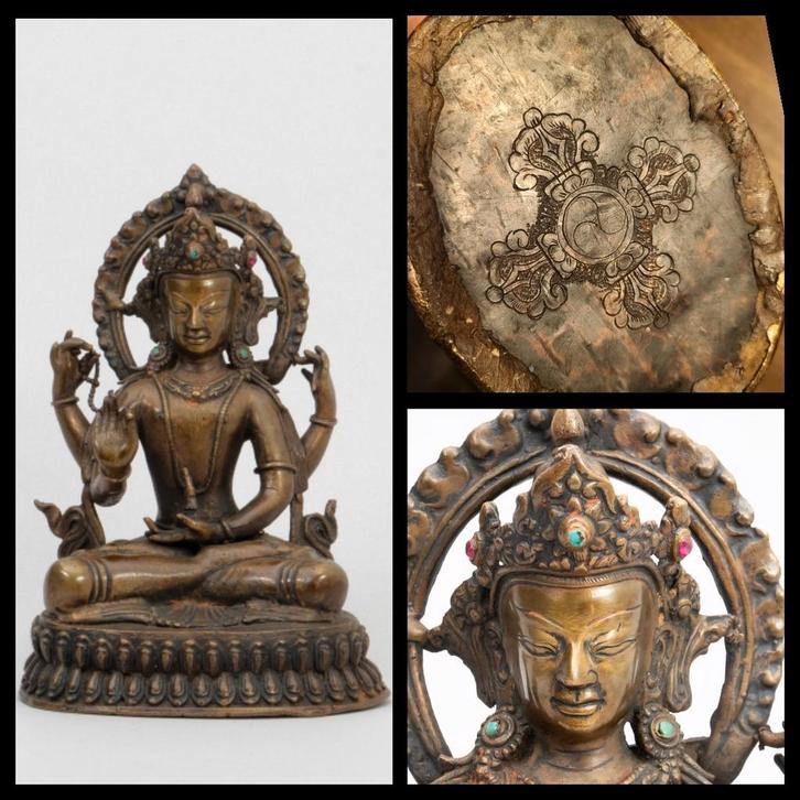 Antieke Nepalese/Tibetaanse bronzen Bodhisattva 19e eeuws, Antiek en Kunst, Antiek | Koper en Brons, Ophalen of Verzenden