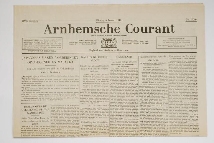 6 januari 1942 - Arnhemsche Courant | Heruitgave 1994, Verzamelen, Militaria | Tweede Wereldoorlog, Boek of Tijdschrift, Nederland