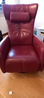RELAX EN STA OP STOEL DONKERROOD LEER, Huis en Inrichting, Fauteuils, Ophalen, Zo goed als nieuw, Leer