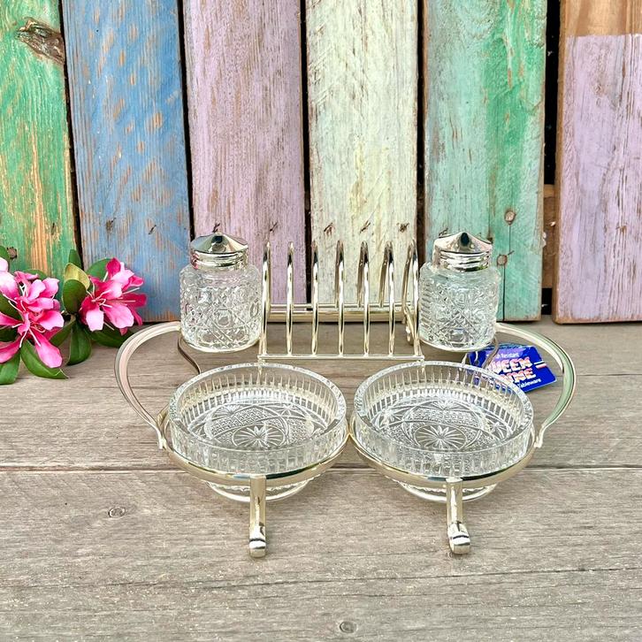 Vintage verzilverd toast rekje peper en zout jam schaaltjes, Antiek en Kunst, Antiek | Keukenbenodigdheden, Ophalen of Verzenden