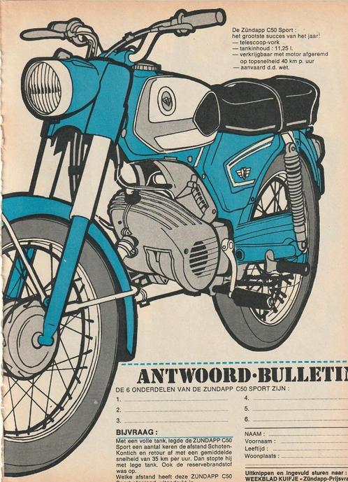 retro reclame 1971 Zundapp C50 Sport brommer win wedstrijd, Verzamelen, Retro, Overige typen, Verzenden