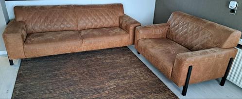 3-zits en loveseat cognac, Huis en Inrichting, Banken | Complete zithoeken, Gebruikt, Ophalen