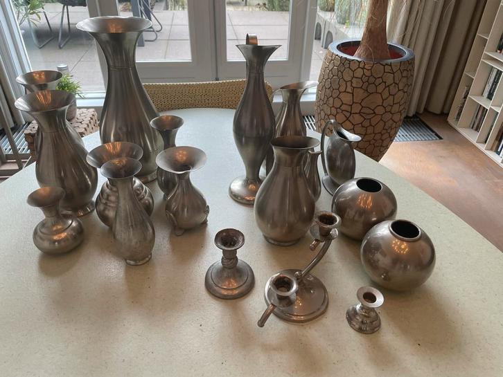 Tinnen vazen, schenkkannen en kandelaars - Collectie, Antiek en Kunst, Antiek | Tin, Ophalen