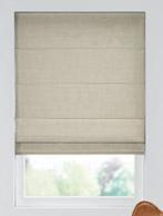 Twee beige linnen vouwgordijnen, Gebruikt, 100 tot 150 cm, Neutraal, Ophalen of Verzenden