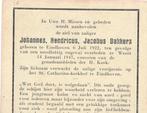 Eindhoven 1922-Weert 1947 Johannes Hend. Jac. Bakkers, Verzamelen, Bidprentjes en Rouwkaarten, Ophalen of Verzenden, Bidprentje