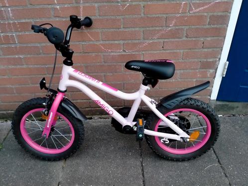 Meisjes fiets 14 inch roze kleur met zijwieltjes, Fietsen en Brommers, Fietsen | Kinderfietsjes, Zo goed als nieuw, Minder dan 16 inch