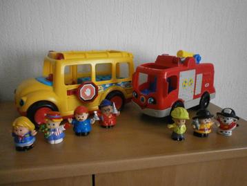 Little people gele bus & brandweer mt werkend licht & geluid beschikbaar voor biedingen