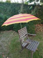 Vintage jaren 70 stoelparasol met klem geel rood streep, Ophalen, Gebruikt